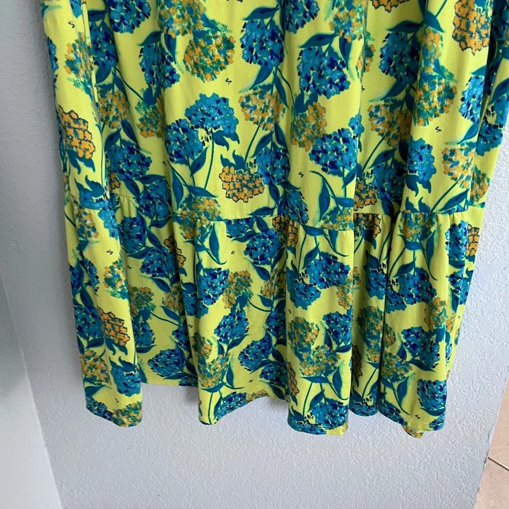 Lug Swing Dress Womens 3X Yellow Blue Floral Tiered Ruffle Hem Pockets Recycled - Picture 6 of 10